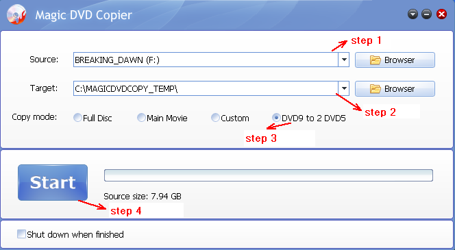 steps to copy DVD9 to DVD5